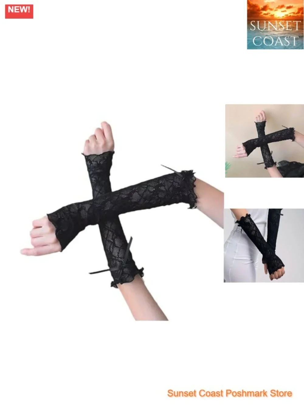 Fingerless Lace Gloves Long Elbow Length Sheer Mesh Goth Punk Y2K Stretchy Arm